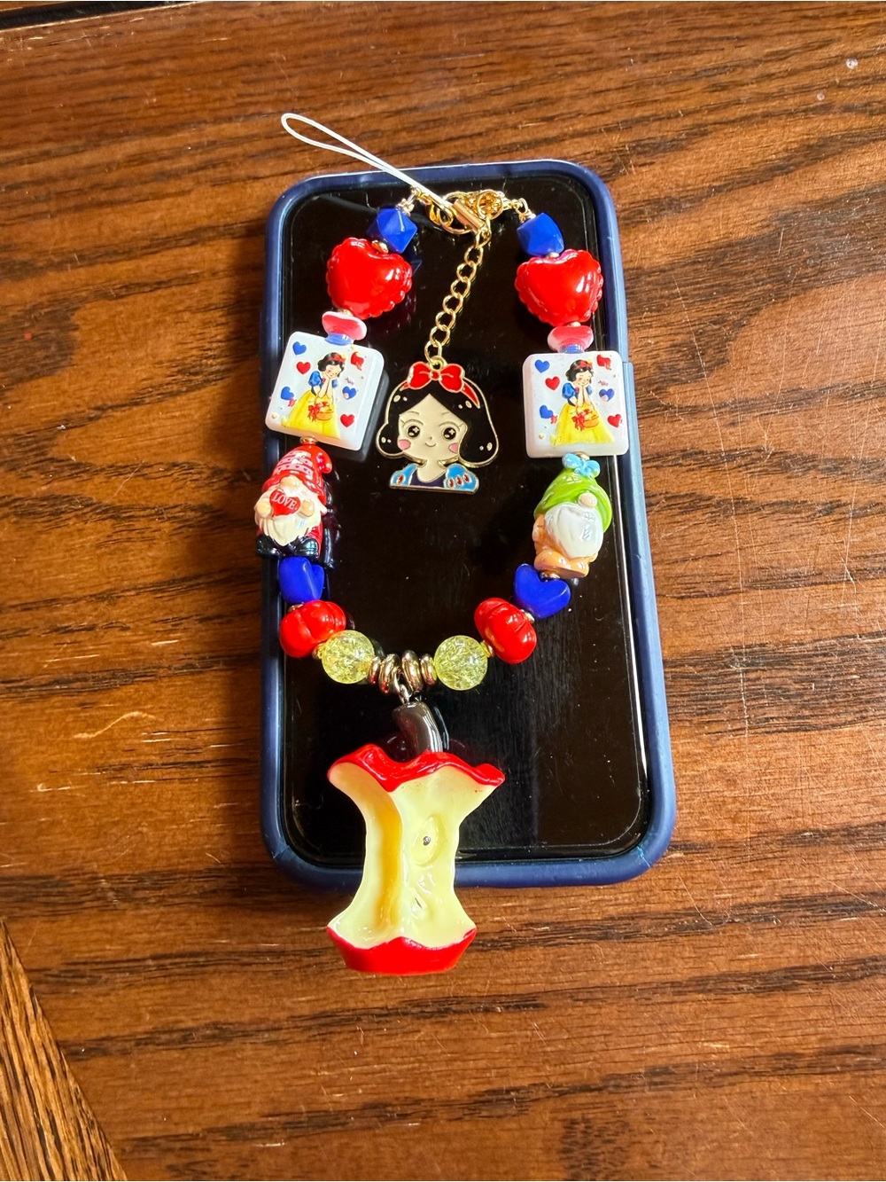 Snow White Themed Charm Phone Strap - Red, Blue, Yellow
